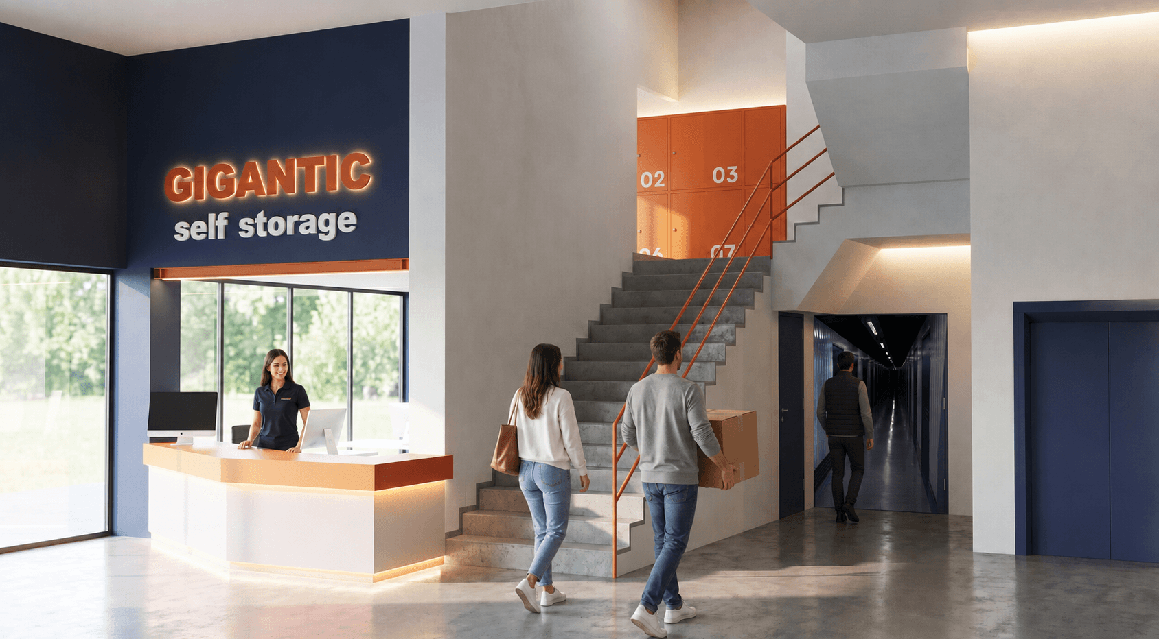 Η ρεσεψιόν της Gigantic με αριθμημένους ορόφους
